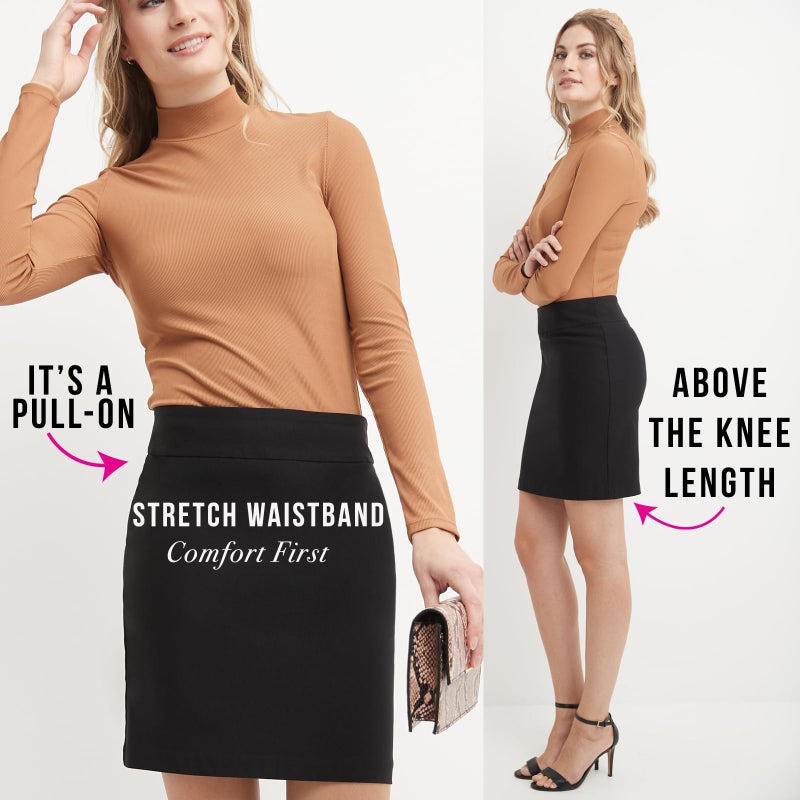 Rekucci Women's Ease Into Comfort Above The Knee Stretch Pencil Skirt (Large, Navy) - Image 4